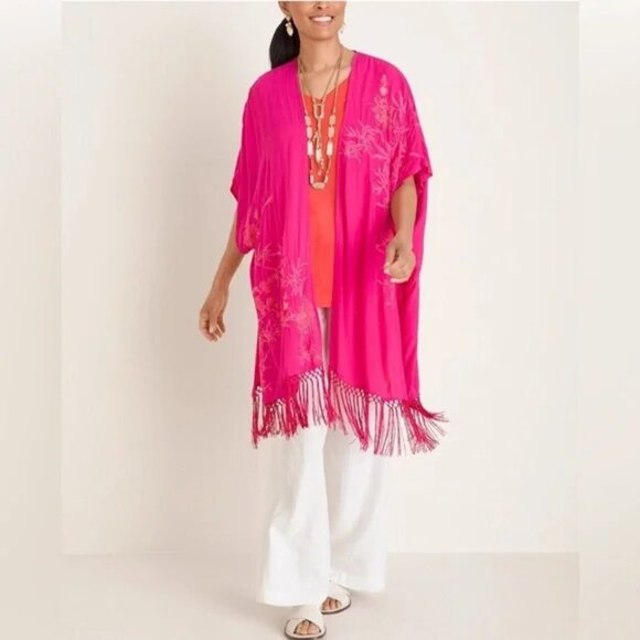 Chico's Other - NWT Chico's Floral Embroidered Ruana Coverup wrap in Summer Berry / OS